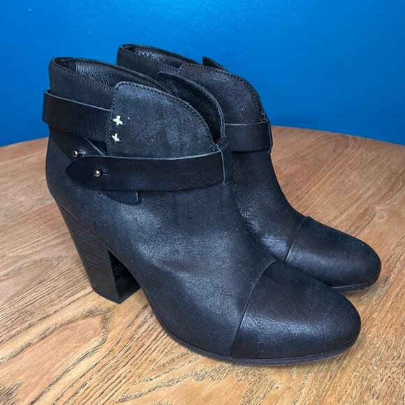 rag & bone Harrow Leather Ankle Boot Western Stacked Heel Black Size 9.5/39.5 - Picture 1 of 11